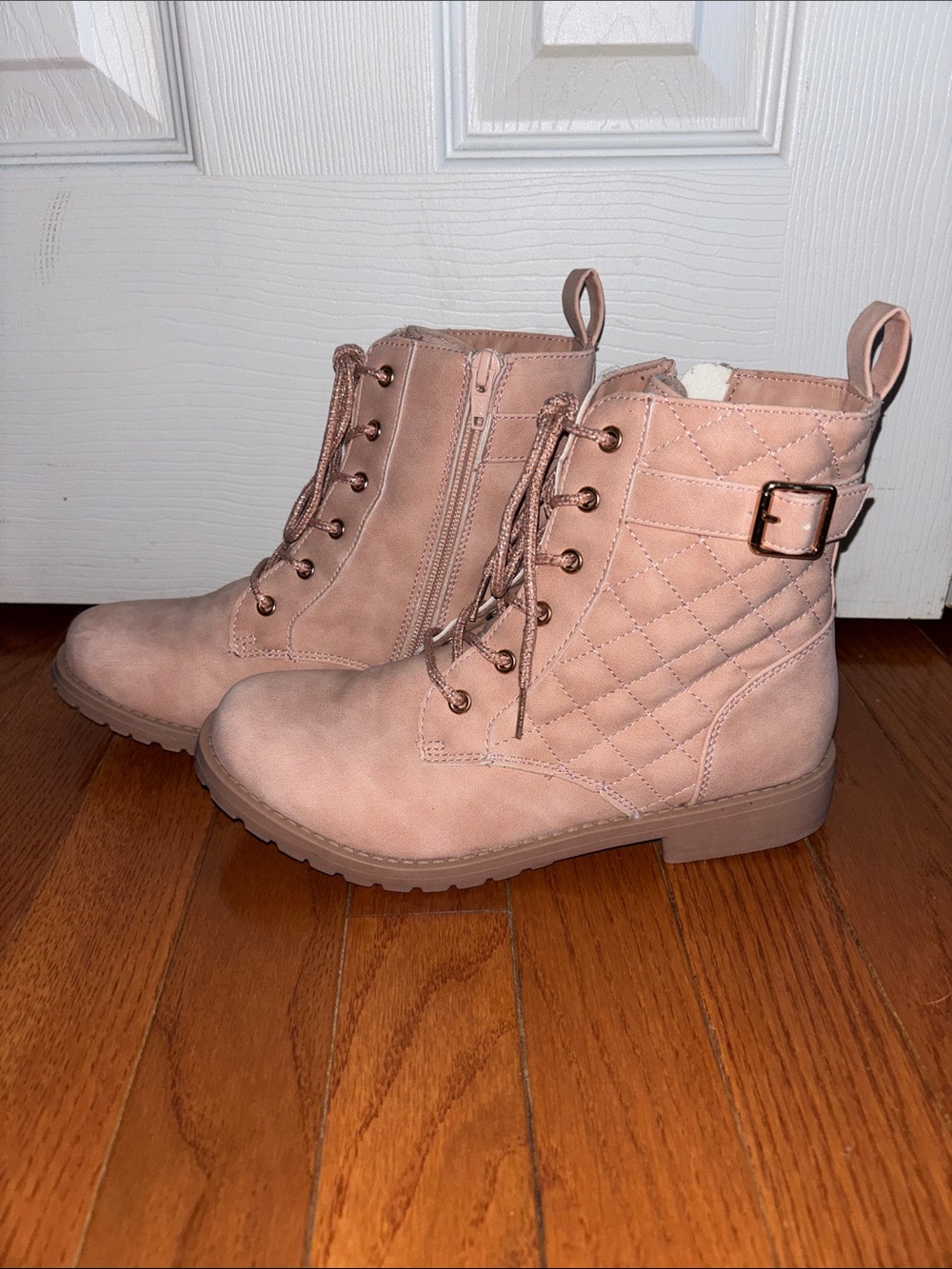 The Children's Place Quilted Lace-Up Ankle Boots - Dusty Pink